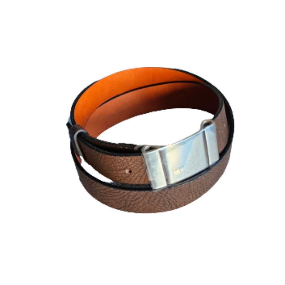 Bosca brown leather belt silvery buckle unisex size 38"